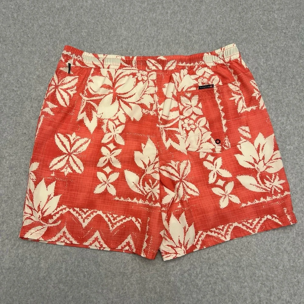 Quicksilver Swim Trucks Men Large Red AOP Geometric Floral Drawstring Surf Beach